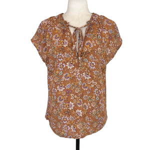 Loft brown floral ruffle collar blouse